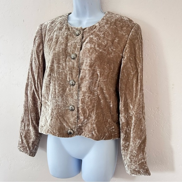 BMW DESIGNS Vintage Western Cropped Button Crushed Velvet Jacket Champagne Sz M - Picture 4 of 13
